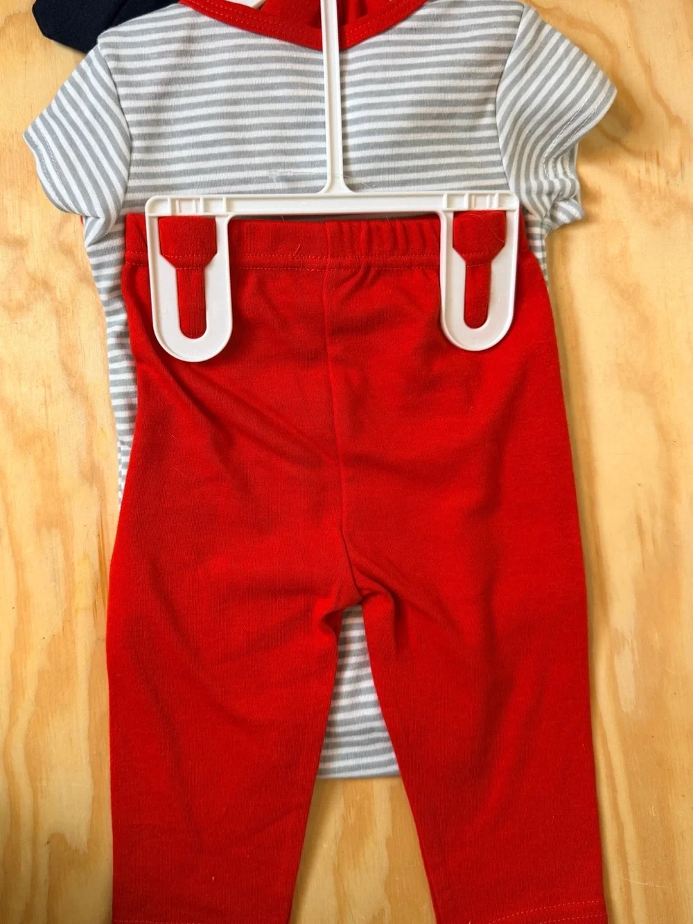 Disney Mickey Mouse Gray & Red Striped Baby One-Piece